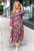 Load image into Gallery viewer, Go For It Forest &amp; Lavender Floral Print Notched Neck Tiered Maxi Dress
