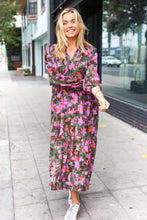 Load image into Gallery viewer, Go For It Forest &amp; Lavender Floral Print Notched Neck Tiered Maxi Dress
