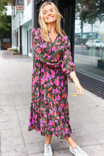 Load image into Gallery viewer, Go For It Forest &amp; Lavender Floral Print Notched Neck Tiered Maxi Dress
