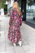 Load image into Gallery viewer, Go For It Forest &amp; Lavender Floral Print Notched Neck Tiered Maxi Dress
