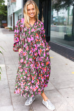 Load image into Gallery viewer, Go For It Forest &amp; Lavender Floral Print Notched Neck Tiered Maxi Dress
