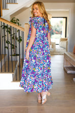 Load image into Gallery viewer, Just A Dream Floral Smocked Ruffle Sleeve Maxi Dress in Navy
