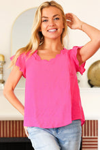 Load image into Gallery viewer, Eyes On You Scalloped V Neck Tulip Sleeve Top in Fuchsia
