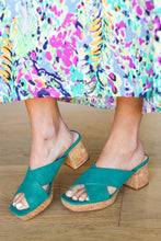 Load image into Gallery viewer, Chandra Faux Leather Cork Platform Sandals in Emerald
