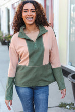 Load image into Gallery viewer, Winter Vibes Fleece Zip Up Cinched Hem Pullover in Taupe/Green
