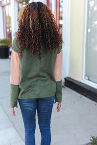 Winter Vibes Fleece Zip Up Cinched Hem Pullover in Taupe/Green