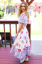 Load image into Gallery viewer, Beautiful You Ivory &amp; Blue Floral Border Print Smocked Waist Dress
