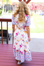 Load image into Gallery viewer, Beautiful You Ivory &amp; Blue Floral Border Print Smocked Waist Dress
