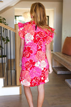 Load image into Gallery viewer, True Love Pink &amp; Red Floral Smocked Ruffle Sleeve Dress
