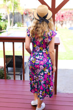 Load image into Gallery viewer, Diva Dreams Navy &amp; Lilac Floral Fit &amp; Flare Midi Dress
