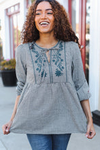 Load image into Gallery viewer, Beautiful You Dark Green Cotton Plaid Embroidered Back Button Top
