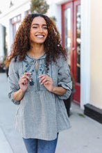 Load image into Gallery viewer, Beautiful You Dark Green Cotton Plaid Embroidered Back Button Top
