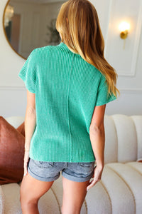 On Your Way Up Washed Mock Neck Knit Top in Green