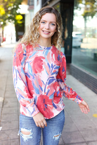 On My Heart Floral Brushed Hacci Sweater Top in Blush