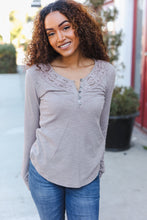 Load image into Gallery viewer, Femme Taupe Cotton Blend Rib Crochet Button Down Pullover
