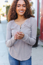 Load image into Gallery viewer, Femme Taupe Cotton Blend Rib Crochet Button Down Pullover
