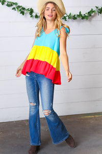 Tiered Shoulder Tie Bow Crepe Top in Multicolor