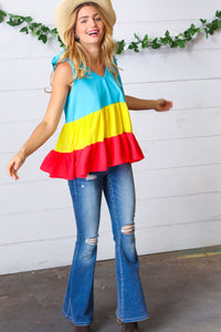 Tiered Shoulder Tie Bow Crepe Top in Multicolor