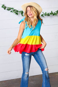 Tiered Shoulder Tie Bow Crepe Top in Multicolor