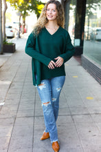 Load image into Gallery viewer, Casual Chic Oversized V Neck Rib Knit Sweater in Hunter Green
