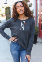 Load image into Gallery viewer, Casual Days Grey Ribbed Knit Button Down Henley Pullover
