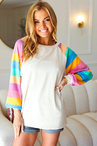 Rainbow Love Bubble Sleeve Terry Raglan Top