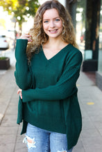 Load image into Gallery viewer, Casual Chic Oversized V Neck Rib Knit Sweater in Hunter Green
