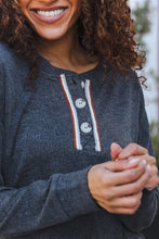 Load image into Gallery viewer, Casual Days Grey Ribbed Knit Button Down Henley Pullover
