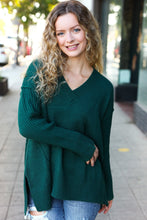 Load image into Gallery viewer, Casual Chic Oversized V Neck Rib Knit Sweater in Hunter Green
