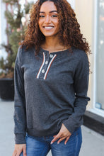 Load image into Gallery viewer, Casual Days Grey Ribbed Knit Button Down Henley Pullover
