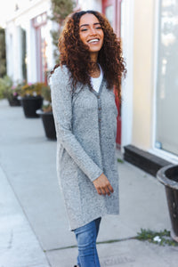 Spread Joy Grey Brushed Knit Crochet Button Down Duster Cardigan