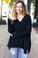 Load image into Gallery viewer, Casual Chic Oversized V Neck Rib Knit Sweater in Black
