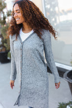 Load image into Gallery viewer, Spread Joy Grey Brushed Knit Crochet Button Down Duster Cardigan
