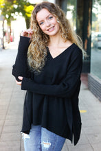 Load image into Gallery viewer, Casual Chic Oversized V Neck Rib Knit Sweater in Black
