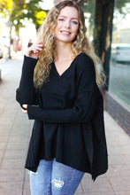 Load image into Gallery viewer, Casual Chic Oversized V Neck Rib Knit Sweater in Black
