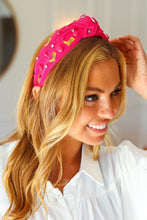 Load image into Gallery viewer, Gem Cowboy Boot Embellished Top Knot Headband in Fuchsia
