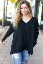 Load image into Gallery viewer, Casual Chic Oversized V Neck Rib Knit Sweater in Black
