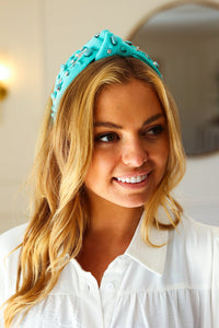 Gem Cowboy Boot Embellished Top Knot Headband in Turquoise