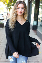 Load image into Gallery viewer, Casual Chic Oversized V Neck Rib Knit Sweater in Black
