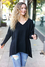 Load image into Gallery viewer, Casual Chic Oversized V Neck Rib Knit Sweater in Black
