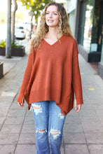 Load image into Gallery viewer, Casual Chic Oversized V Neck Rib Knit Sweater in Rust
