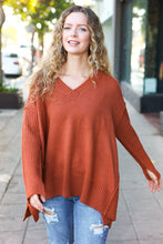 Load image into Gallery viewer, Casual Chic Oversized V Neck Rib Knit Sweater in Rust
