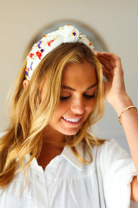 Gem Cowboy Embellished Top Knot Headband in Red White & Blue