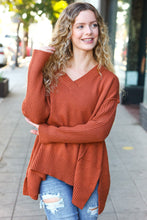 Load image into Gallery viewer, Casual Chic Oversized V Neck Rib Knit Sweater in Rust
