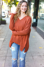 Load image into Gallery viewer, Casual Chic Oversized V Neck Rib Knit Sweater in Rust
