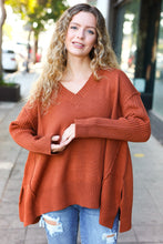 Load image into Gallery viewer, Casual Chic Oversized V Neck Rib Knit Sweater in Rust
