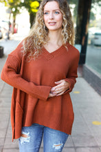 Load image into Gallery viewer, Casual Chic Oversized V Neck Rib Knit Sweater in Rust
