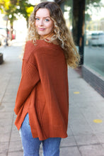 Load image into Gallery viewer, Casual Chic Oversized V Neck Rib Knit Sweater in Rust
