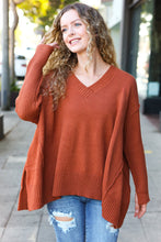 Load image into Gallery viewer, Casual Chic Oversized V Neck Rib Knit Sweater in Rust
