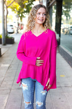 Load image into Gallery viewer, Be Bold Magenta Oversized V Neck Rib Knit Sweater
